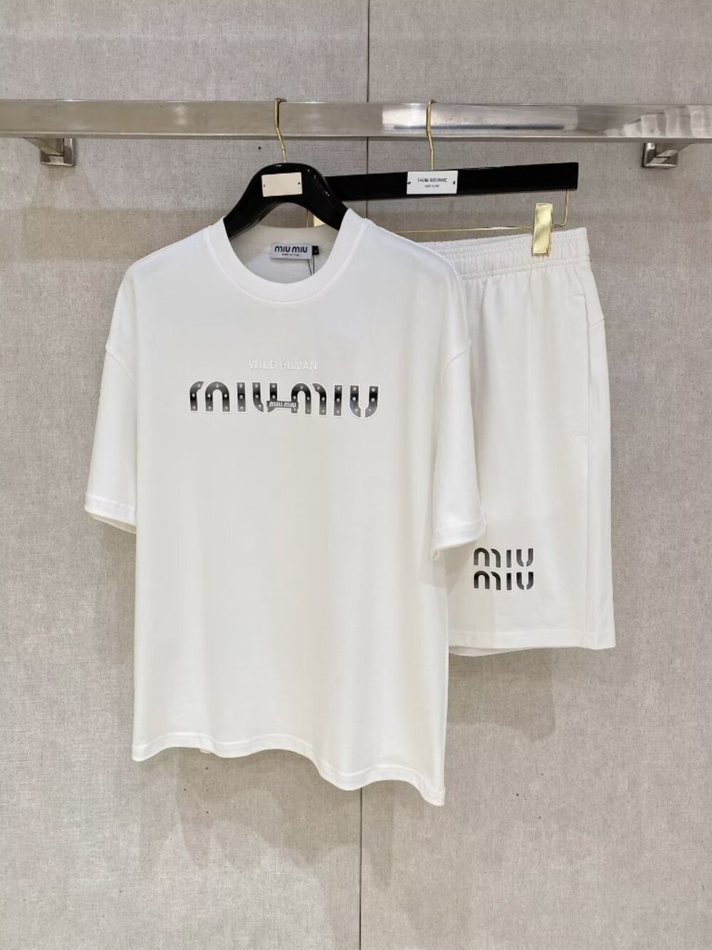 Miu Miu White Short Sleeve Tee with Silver Logo Set